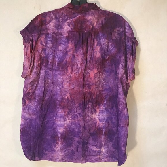 Andrew Marc Purple Cotton Blouse Button Up Sleeveless Tie Dye Size Medium Dyed - Picture 4 of 5